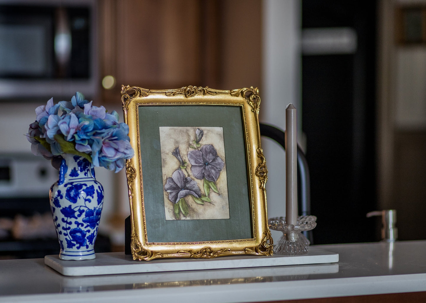 Purple Pansies - Original Watercolor Art, Rectangle Frame Included, Still Life Floral, Small, Minimalist, Unique, Whimsical, Muted, Moody