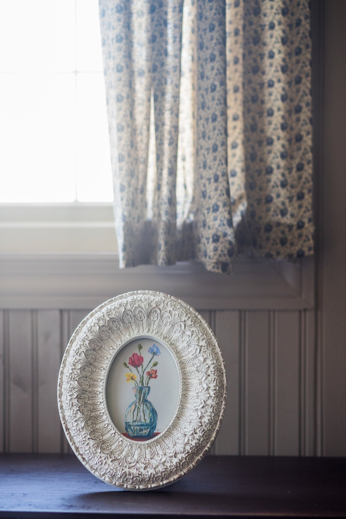 Assorted Flower Vase - Original Chalk Pastel Art, Oval Frame Included, Still Life Floral, Minimalist, Whimsical, Bright, Farm House, Playful