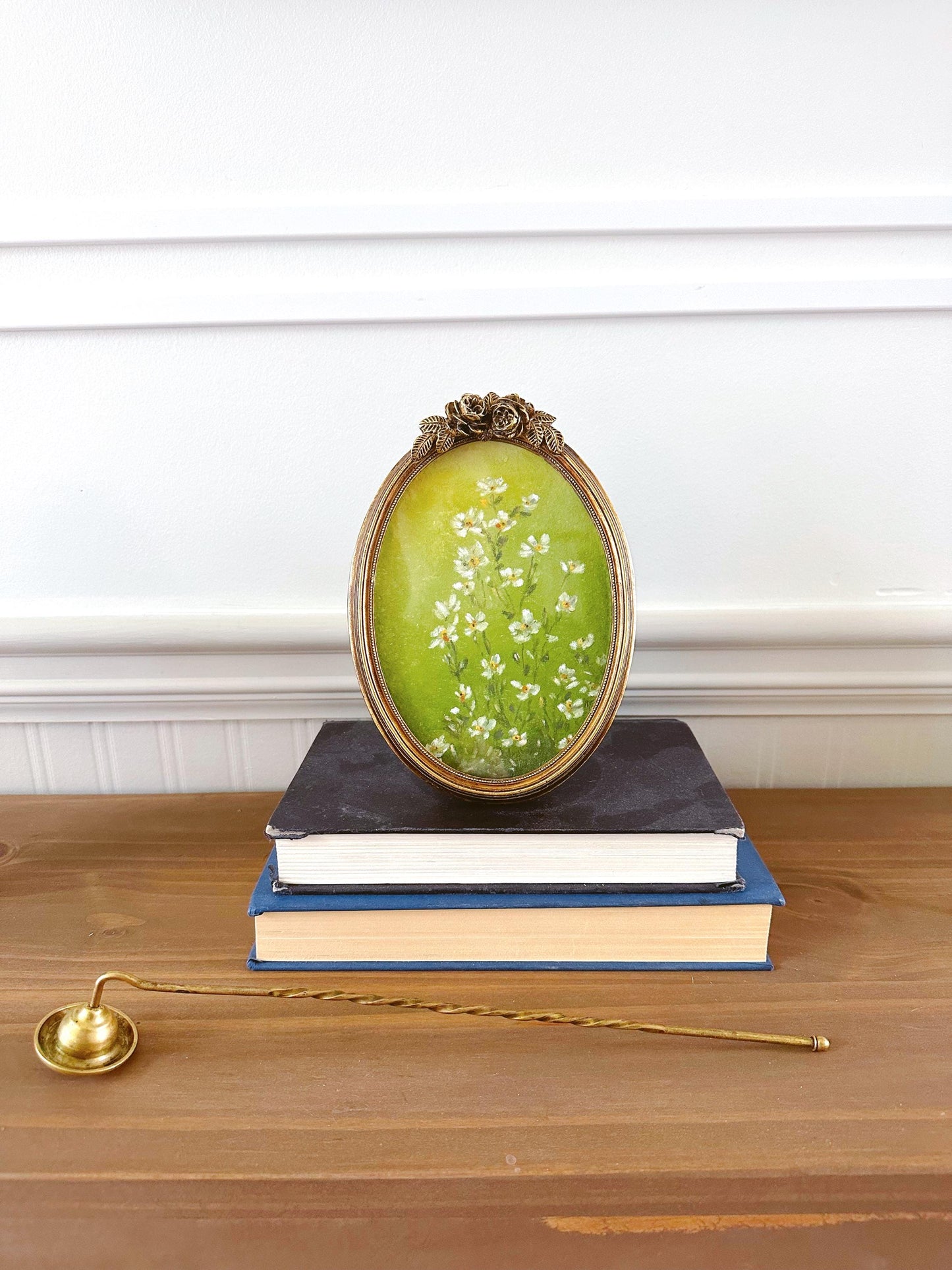 Simple Wild Flowers - Original Chalk Pastel Art, Oval Frame Included, Still Life Floral, Small, Minimalist, Whimsical, Moody, Farm House