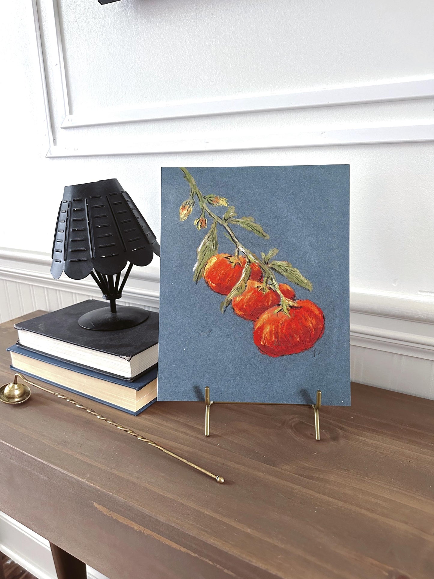 Print, Tomatoes - Original Chalk Pastel Giclee, Still Life, Small, Minimalist, Vegetable, Whimsical, Muted, Elevated Farm House, Moody Decor