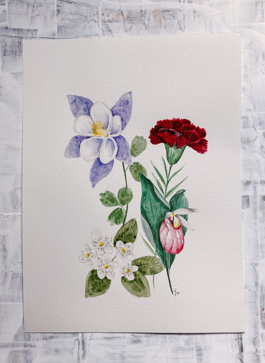 Hand Painted Birth Flowers - Custom Watercolor Art, Wedding, Anniversary, Memorial, New Born Gift, , Personalize, Housewarming, Floral