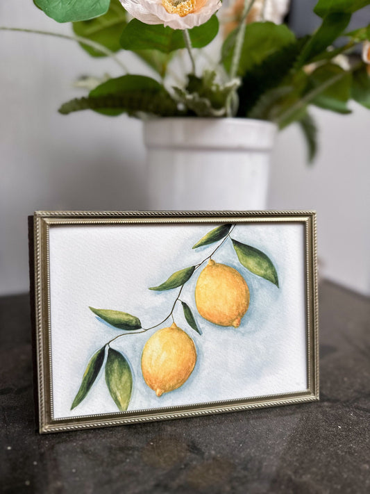 PHYSICAL PRINT Original Watercolor Painting - Lemon A Day, Simple, Whimsical, Dainty, Fruit Art, Boho, Original Wall Art, Plant Decor