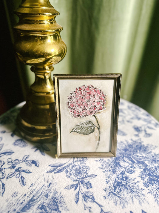 Watercolor and Charcoal Hydrangea, Frame Included - Original Drawing, Still Life Floral, Small, Minimalist, Impressionist, Vintage inspired