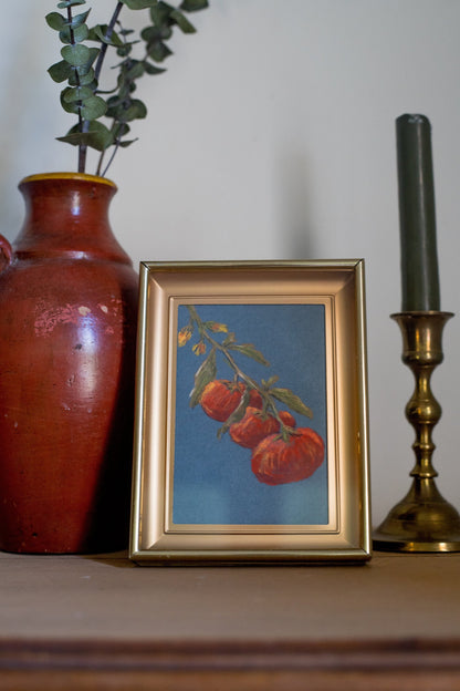 Summer Tomatoes - Original Chalk Pastel, Rectangle Frame Included, Still Life, Small, Minimalist, Vegetable, Whimsical, Muted, Farm House