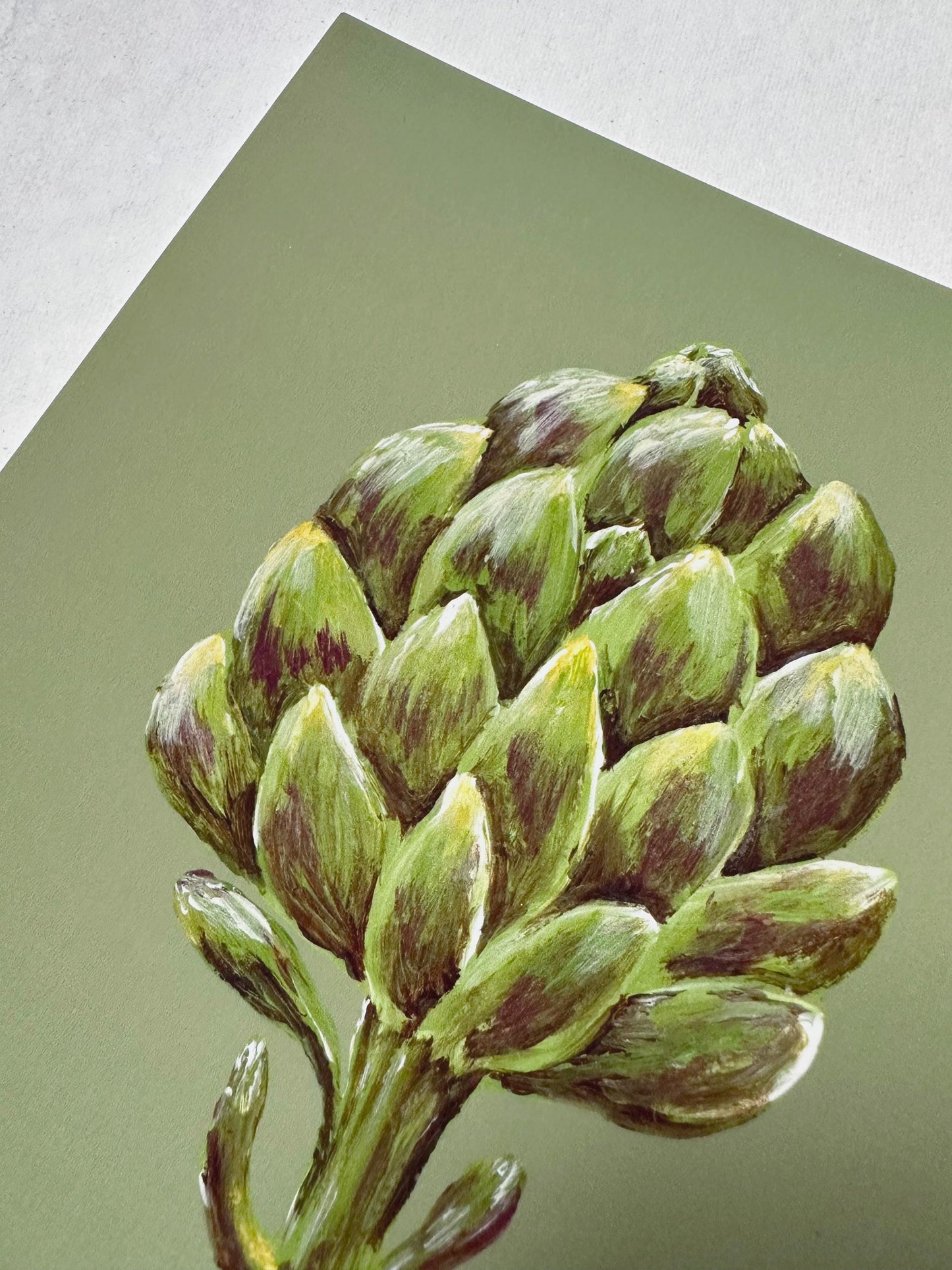 Print, Artichoke - Original Chalk Pastel, Still Life Floral, Minimalist, Impressionist, Unique, Small, Elevated Farm House, Vegetable