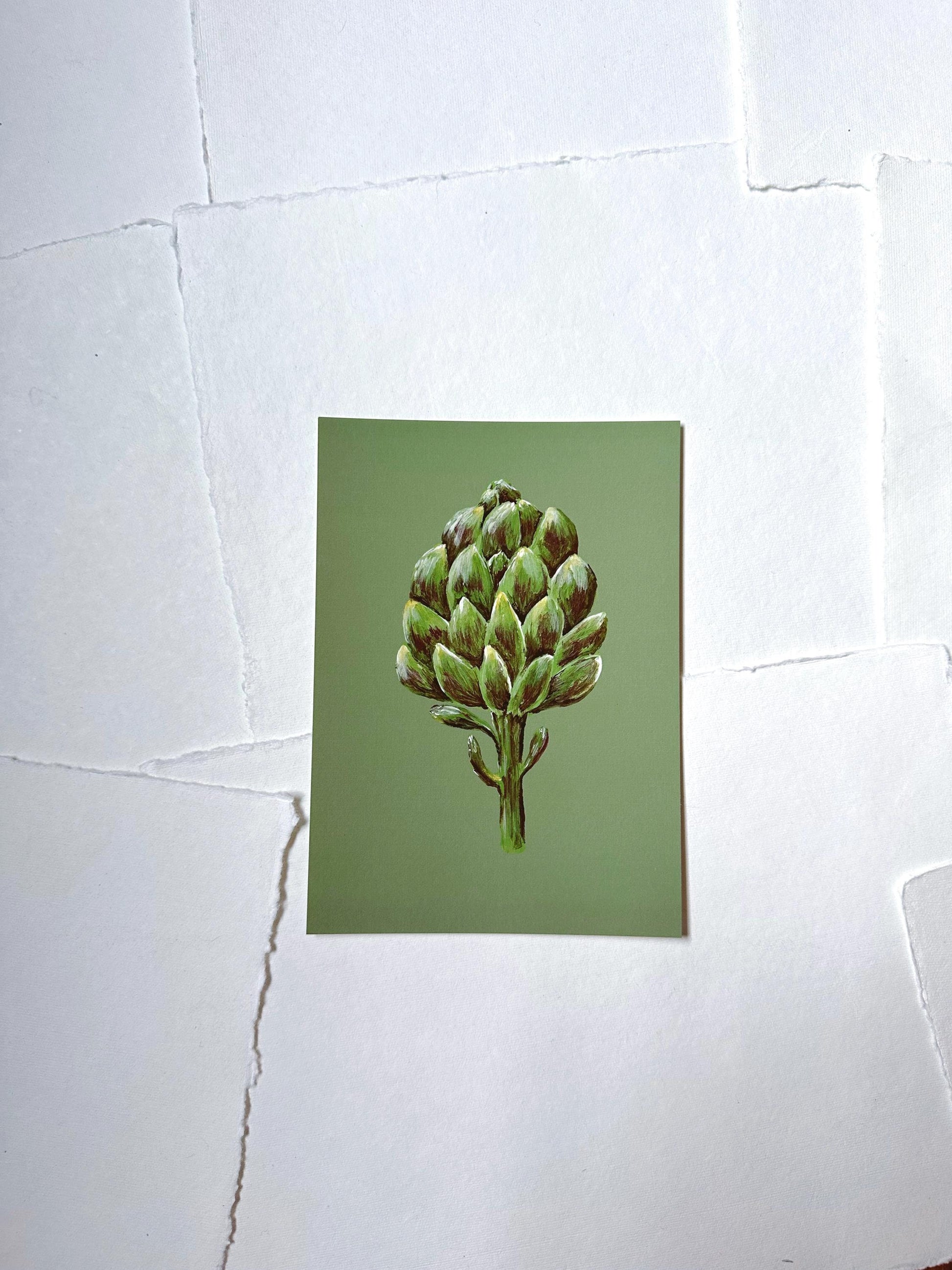 Print, Artichoke - Original Chalk Pastel, Still Life Floral, Minimalist, Impressionist, Unique, Small, Elevated Farm House, Vegetable