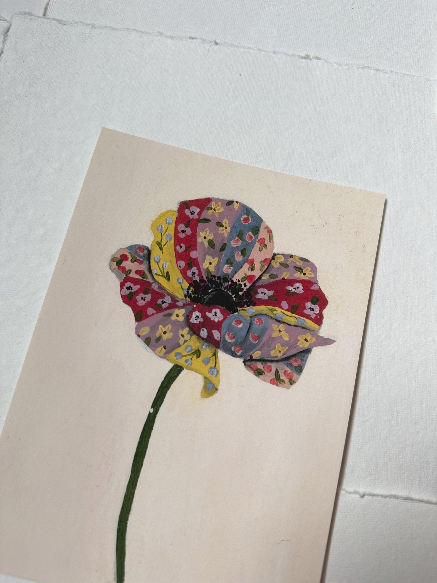 Print, Patterned Poppy - Original Acrylic Giclee Print, Small, Whimsical, Playful, Elegant, Dainty, Unique, Impressionist, Colorful