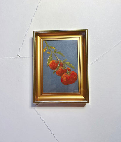 Summer Tomatoes - Original Chalk Pastel, Rectangle Frame Included, Still Life, Small, Minimalist, Vegetable, Whimsical, Muted, Farm House