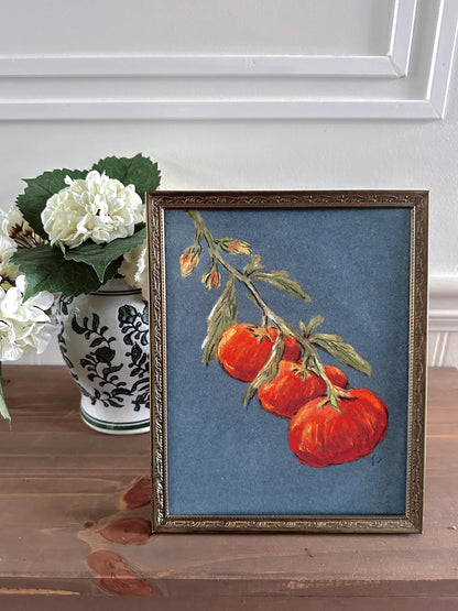 Print, Tomatoes - Original Chalk Pastel Giclee, Still Life, Small, Minimalist, Vegetable, Whimsical, Muted, Elevated Farm House, Moody Decor