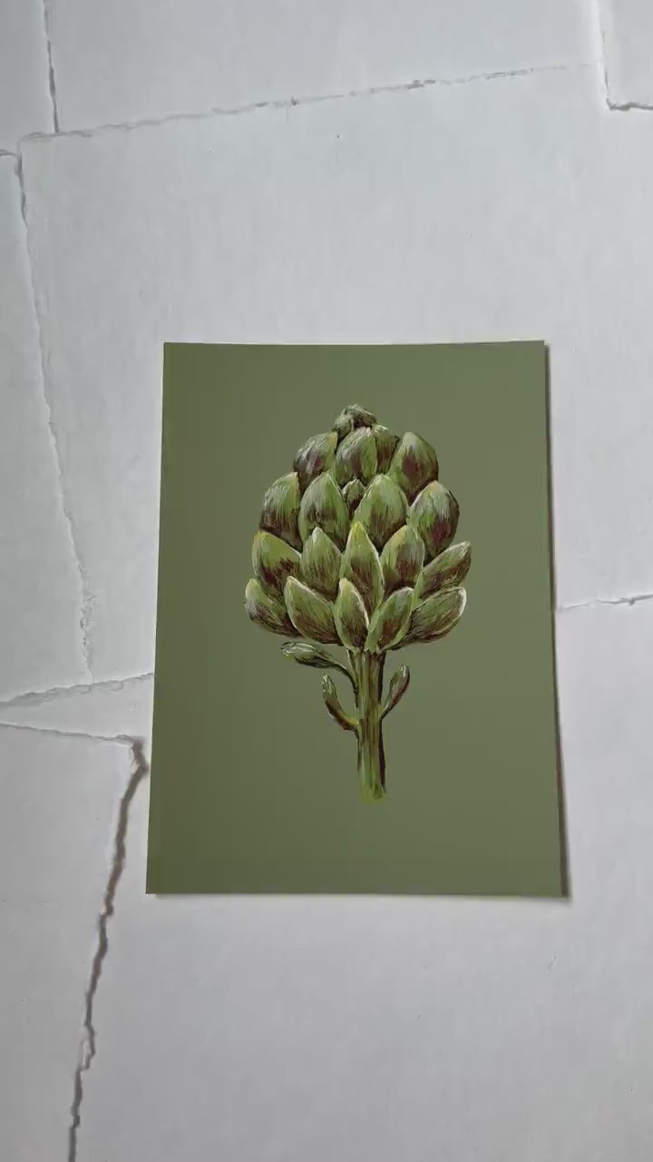 Print, Artichoke - Original Chalk Pastel, Still Life Floral, Minimalist, Impressionist, Unique, Small, Elevated Farm House, Vegetable