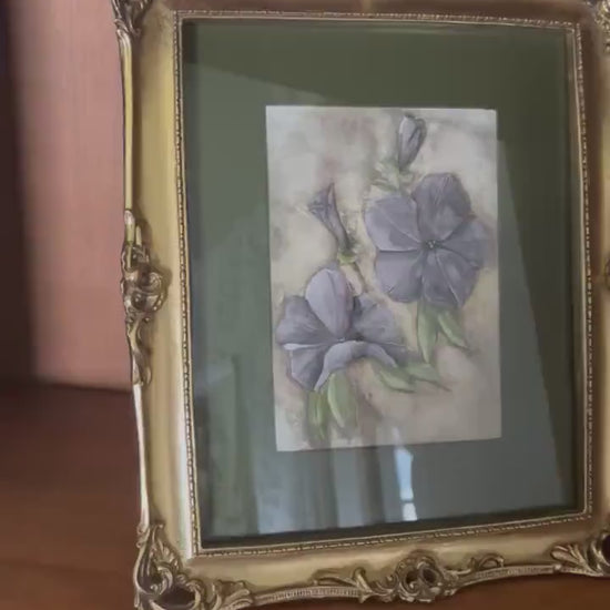 Purple Pansies - Original Watercolor Art, Rectangle Frame Included, Still Life Floral, Small, Minimalist, Unique, Whimsical, Muted, Moody