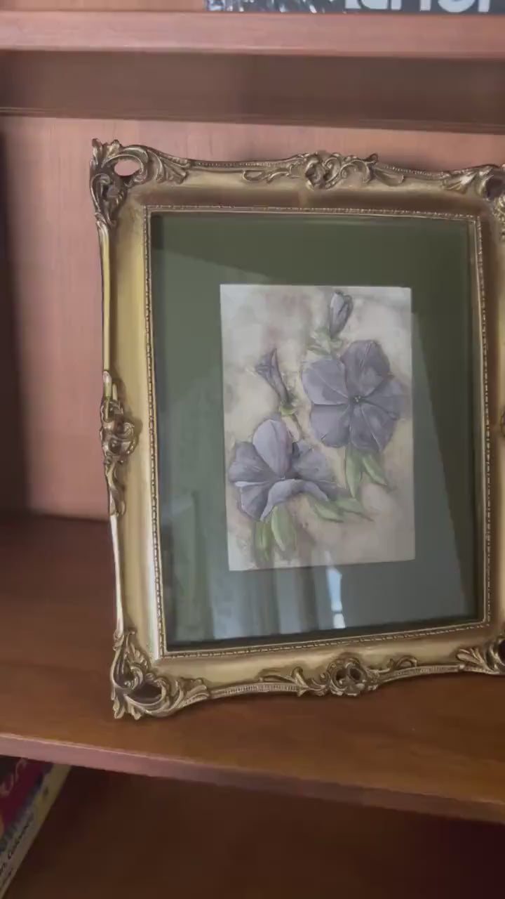 Purple Pansies - Original Watercolor Art, Rectangle Frame Included, Still Life Floral, Small, Minimalist, Unique, Whimsical, Muted, Moody